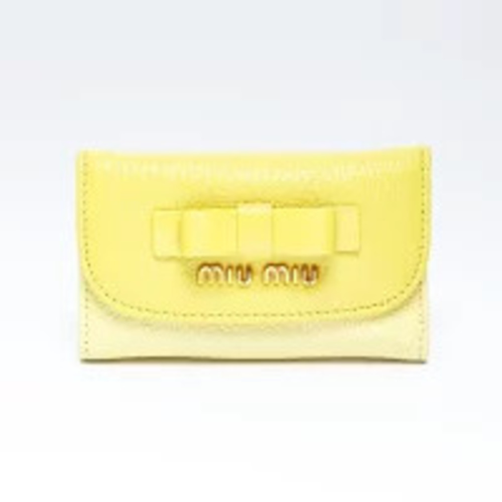 Miu Miu Leather Ribbon Key Case Wallet Yellow